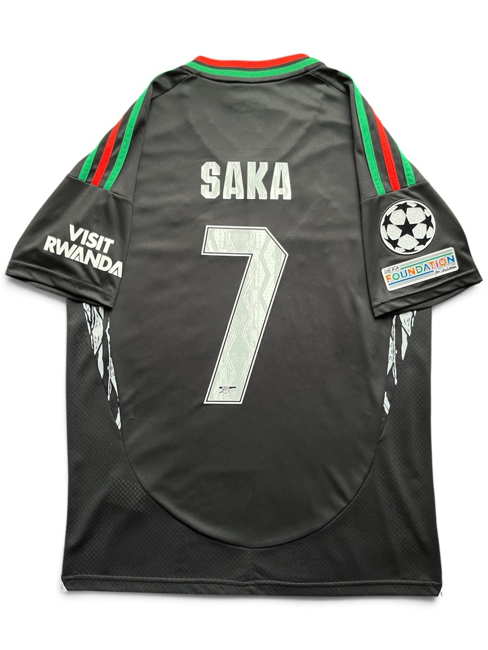 Saka #7 Arsenal Soccer Jersey UCL Away 2024/2025 Black